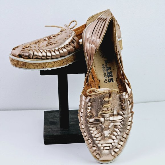 Originales Shy's Shoes - Originales Shy's, Mexican Huarache, Rose Gold Leather Oxford Style Sandals, Sz 6
